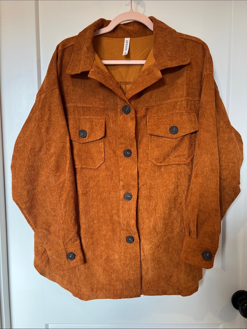 Zenana Rust Orange Corduroy Shacket M Oversized